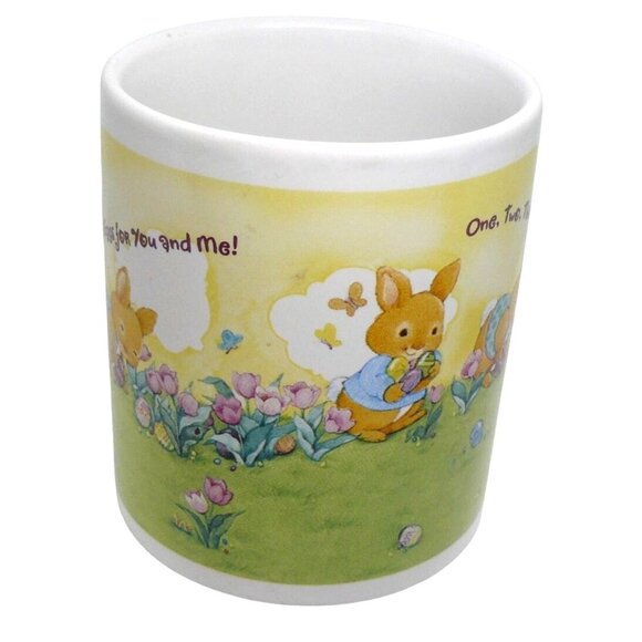 Easter Bunny Mug w "One Two Three...Finding Eggs" Scene Hallmark Coffee Teacup - Picture 3 of 5